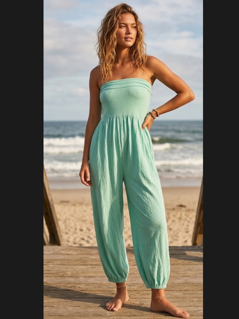 FP Beach Strapless Mint Green Relaxed Jumpsuit